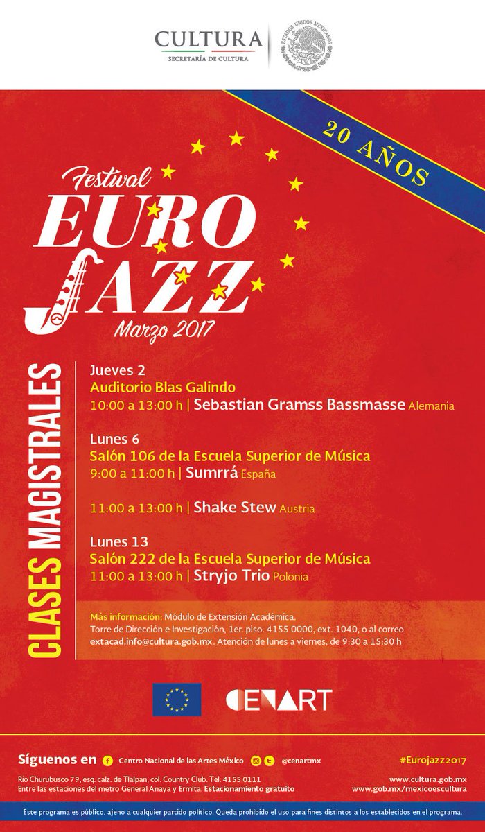Mañana damos inicio a las Clases Magistrales del #Eurojazz 2017 con grandes músicos del Viejo Continente. Consulta bit.ly/2lDW2zL