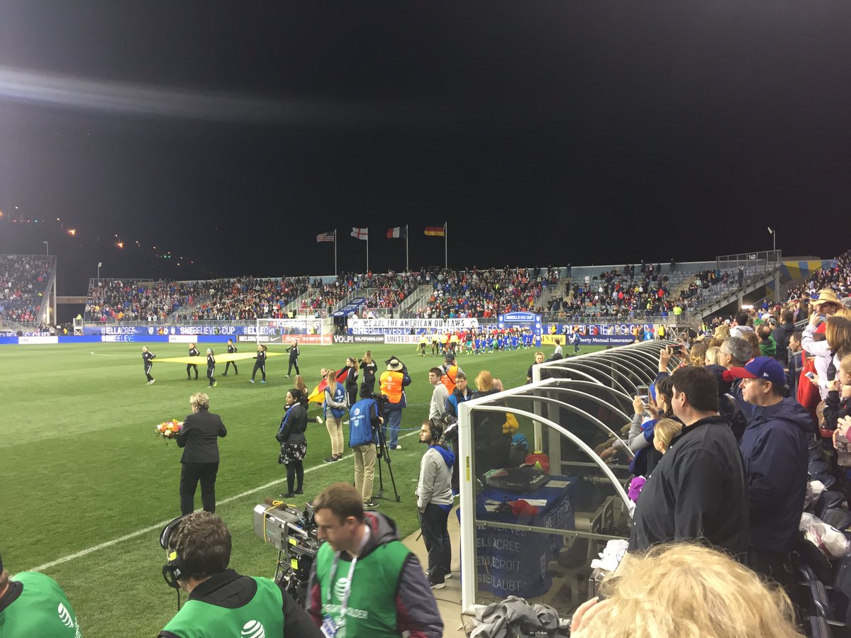 thegoalkeeper's tweet photo. The @ussoccer_wnt and @DFB_Frauen take the field in Chester #SheBelieves #SieGlaubt https://t.co/dWX8tvI2lk