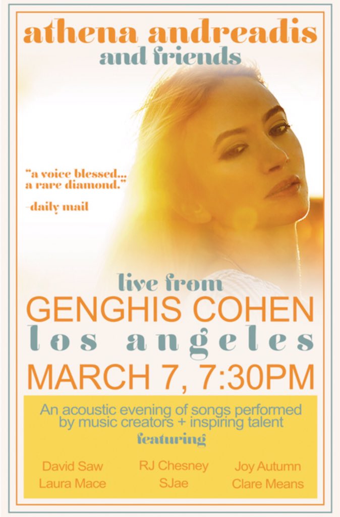 athenaandreadis's tweet photo. @axinos55 @LAWeekly the other artists are named on the poster! @joyautumnmusic @ClareMeans #rjchesney #sjae #davidsaw #lauramace https://t.co/FpeVg7d95V