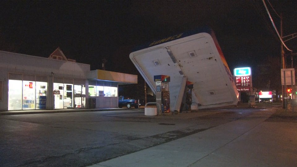 WGRZ's tweet image. The wind was strong enough in Batavia to knock down a canopy at a gas station on W. Main St.