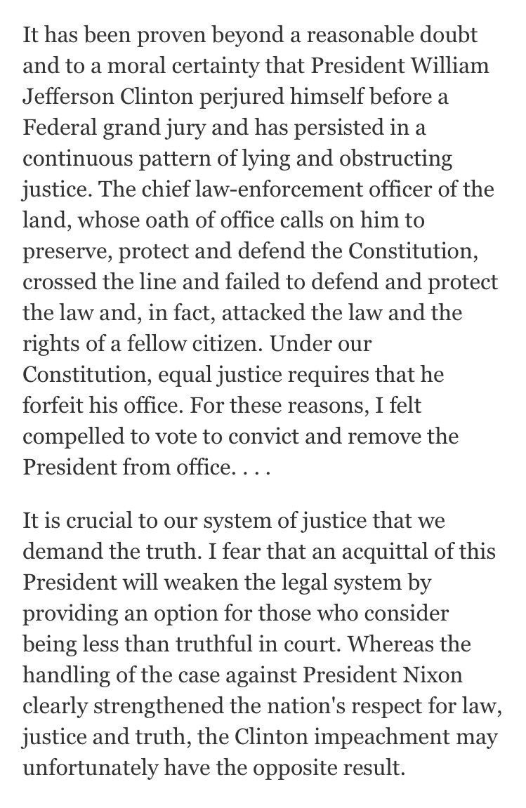 What then-Sen. Jeff Sessions said in 1999 after voting to remove Bill Clinton from office for perjury: nytimes.com/1999/02/13/us/…