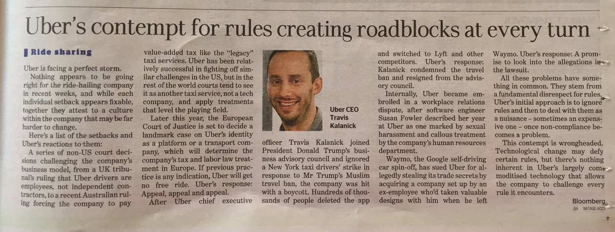 "These problems stem from Uber's fundamental disrespect for rules." The truth always wins out #karma