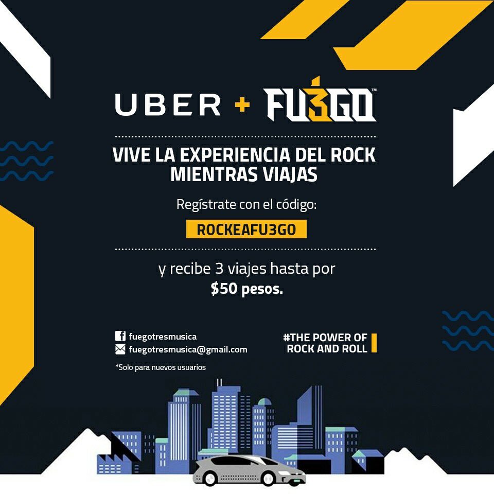 FUEGO3MUSICA's tweet photo. Descuentos en UBER con el código ROCKEAFU3GO.
#FU3GO #UBER #ROCKEAFU3GO https://t.co/l990ySgE2l