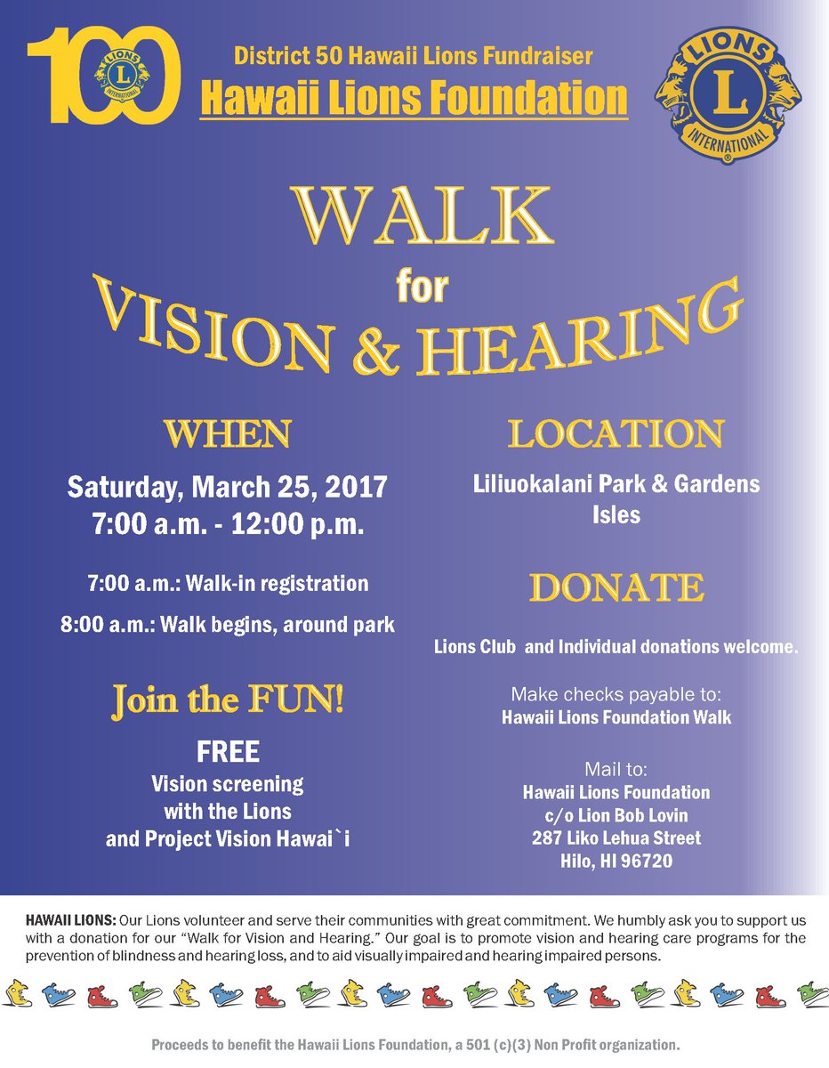 ProjectVisionHI's tweet photo. Join the #LionsClub and #WalkforVision&Hearing on Sat., Mar. 25, from 7 a - 12 p. #FREEVisionScreening offered by #PVH. We'll see you there! https://t.co/ivnt9Ct9M6