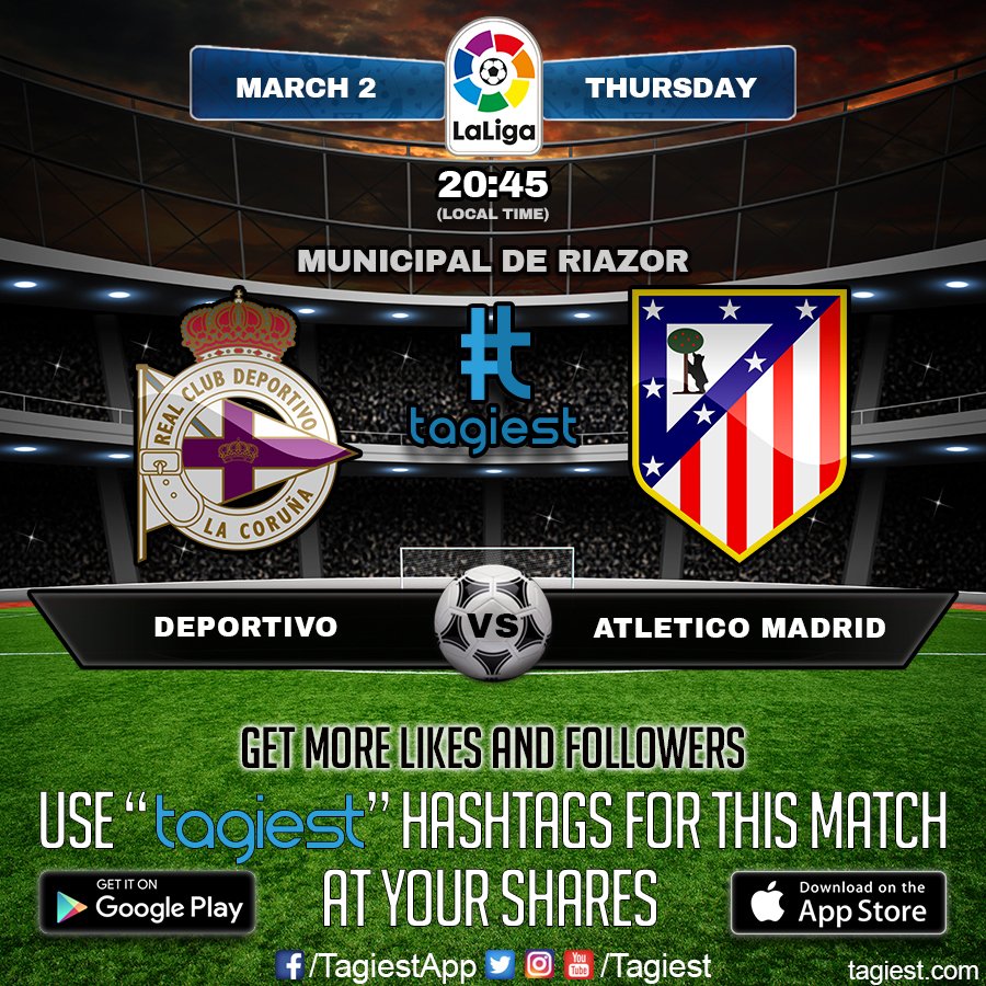 Tagiest's tweet photo. Match Day | La Liga #Deportivo #AtleticoMadrid #DeportivoVsAtleticoMadrid #Tagiest #TagiestApp #TagiestFutbol #TagiestSoccer #LaLiga https://t.co/Egh22Aaaxz