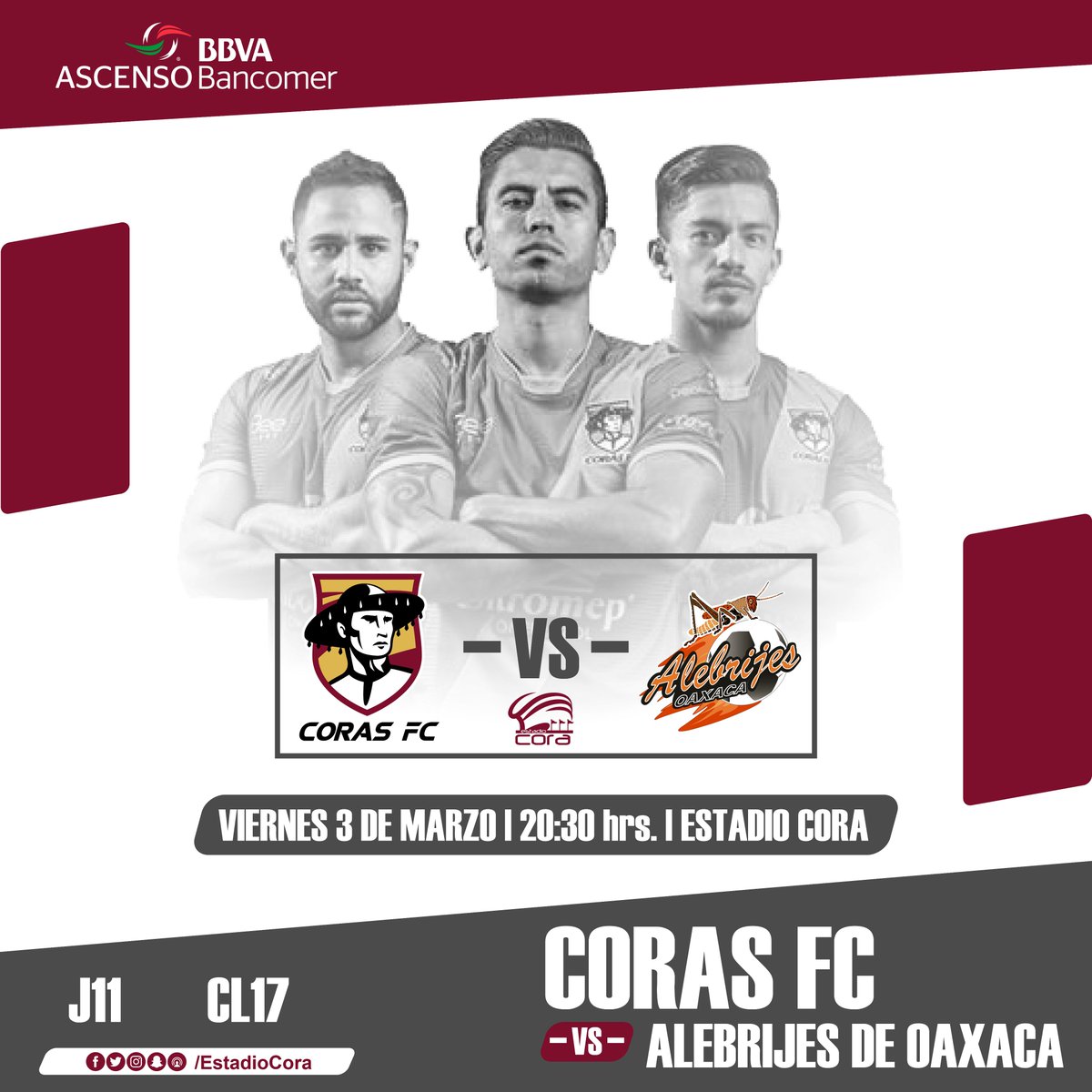 EstadioNAO's tweet photo. Ahora nuestros @Coras_FC recibirán a @AlebrijesOaxaca en casa.
¡Ven y apoya al #OrgulloCora! https://t.co/aokBrlBjMY