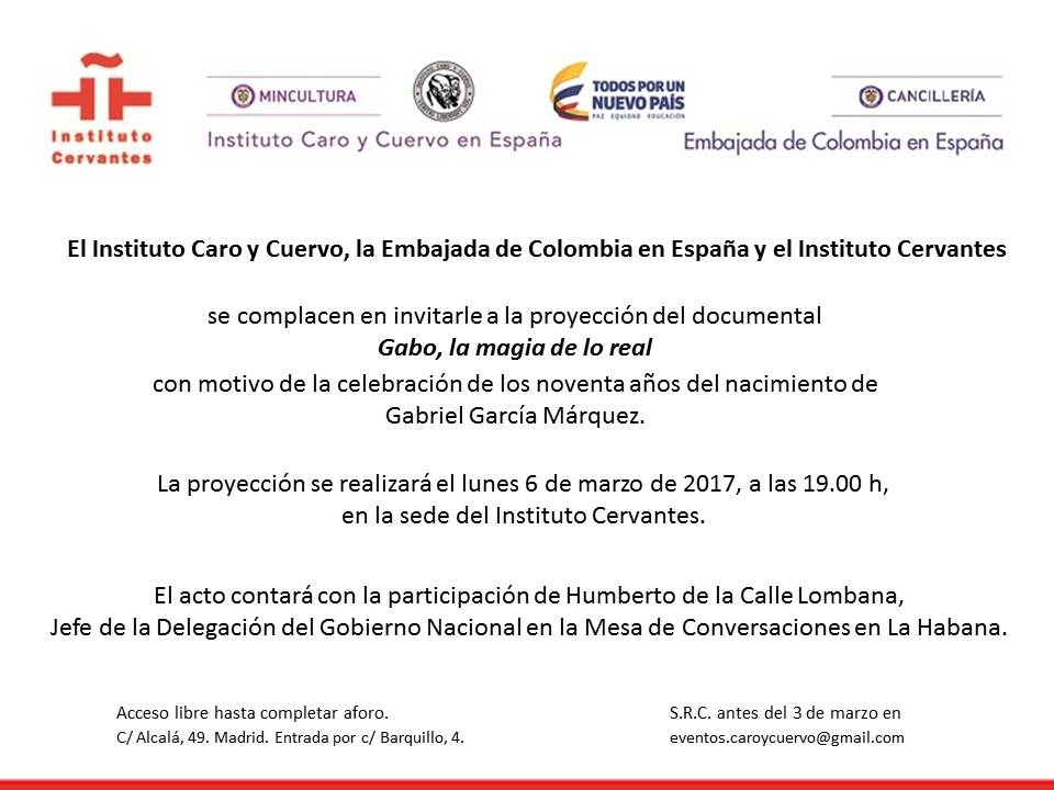 celebramos en madrid 90 años del nacimiento de garcía márquez: lunes 06.03, 19.00h <a href="/CaroyCuervo/">Instituto Caro y Cuervo</a> <a href="/mincultura/">MinCultura Colombia</a> <a href="/CancilleriaCol/">Cancillería Colombia</a> <a href="/InstCervantes/">Instituto Cervantes</a>