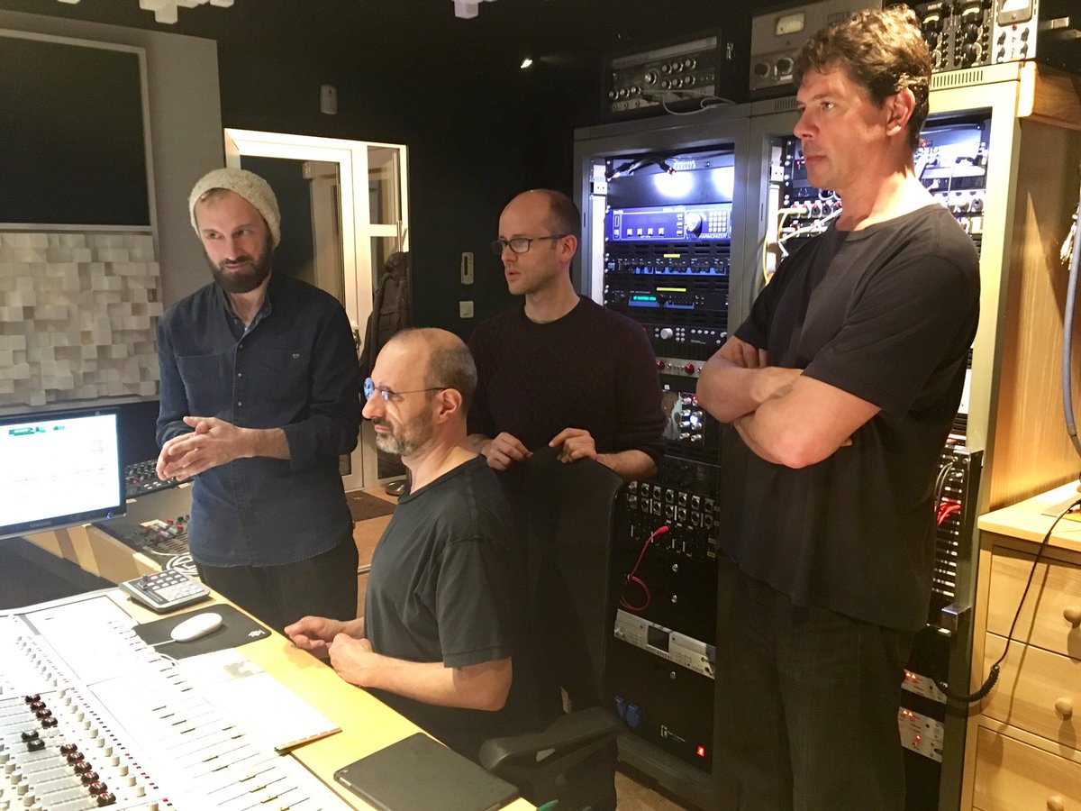 jazzandpeople's tweet photo. FOX w/ #PierrePerchaud, @Nikomoreaux &amp; @JordiRossy + the great #ChrisCheek in the studio listening back to the recording of their 1st album https://t.co/CBKcGRFwb5