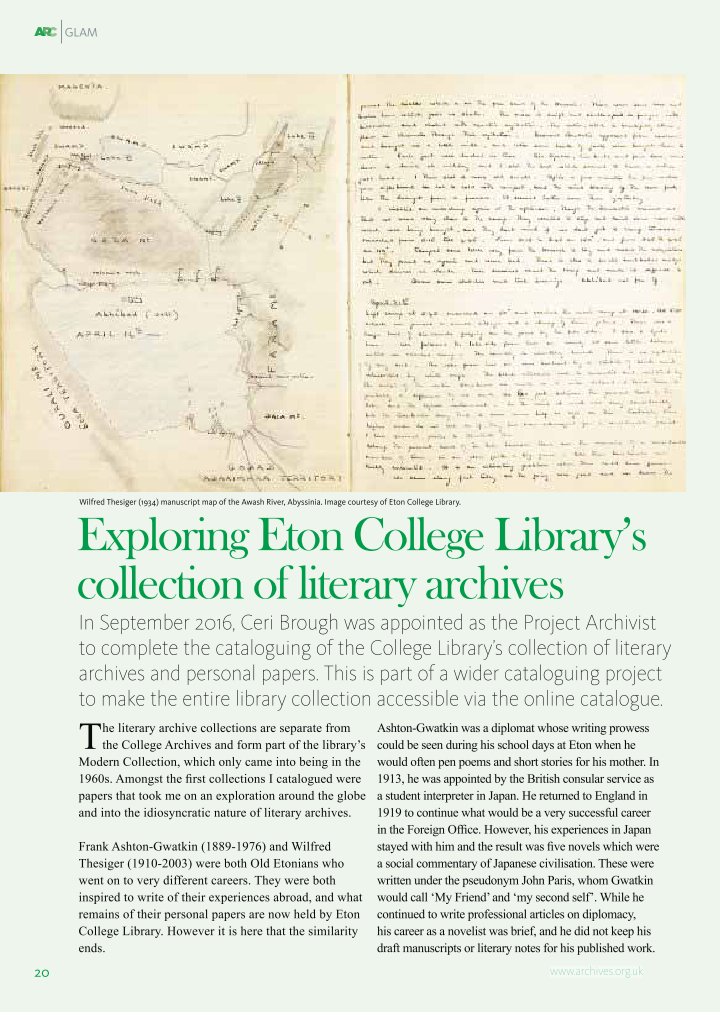 EtonCollections's tweet image. Congrats to our Project Archivist on publishing an article about her work @EtonCollLibrary in this month's #ARCmagazine. #literaryarchives