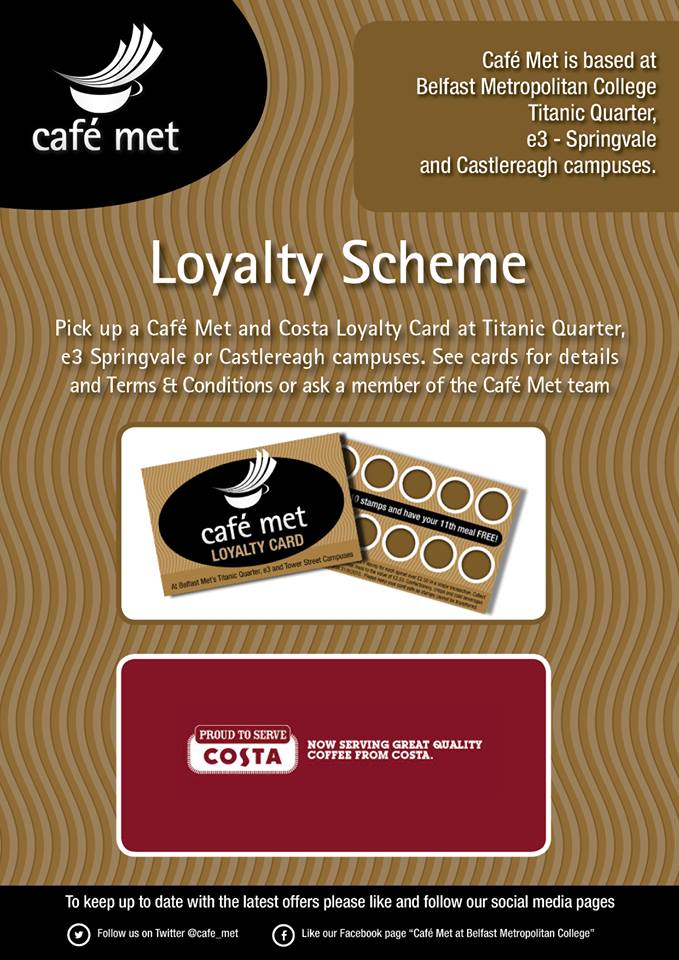 cafe_met's tweet photo. Have you got yours? @e3_belfastmet Urban Escape at Belfast Met Belfast Met Belfast Met - Rugby Academy
#Costa #CafeMet #loyaltycard #reward https://t.co/zvnCWcBZjw