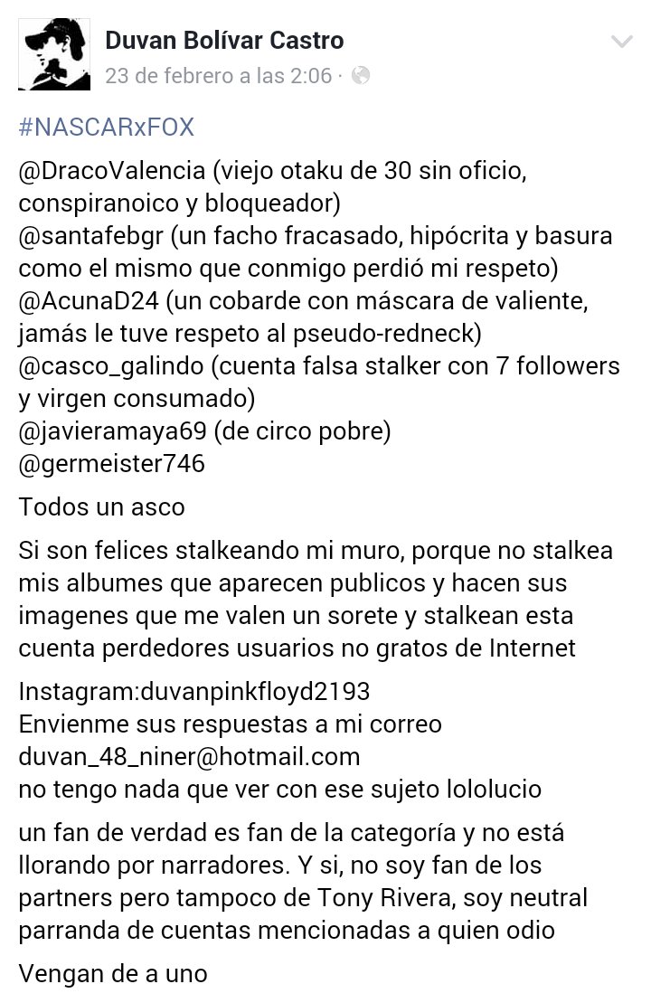 Daniel_ShuarezG's tweet photo. #NFAL haciendo lo que mejor saben hacer ENTRAR EN PANICO se siente el olor a caca con sangre desde aca #NASCARxFOX https://t.co/Q2C6U01cVk