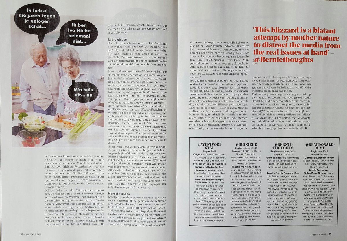 Geinig artikel in @nieuwerevu deze week over het hoe, wat en waarom van de parodie-akkounts die oa. door uw widtvoet worden bestierd ;-)