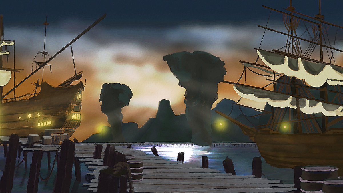 Jarred755's tweet photo. Continuing with some more mood art, really exited to build a water based level #gamedev #indiedev #conceptart https://t.co/RMFrFqXQE1