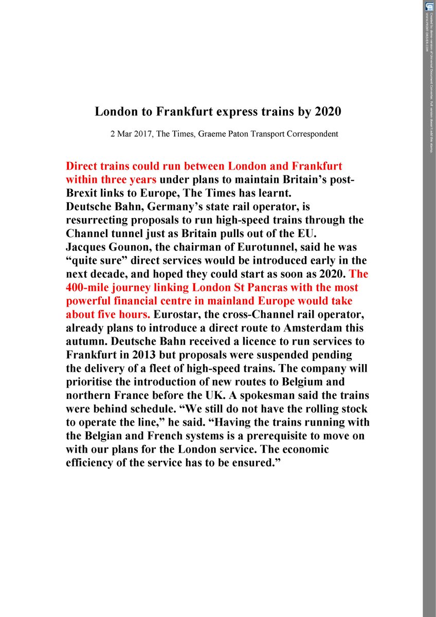 If price is right this could compete with Heathrow-Frankfurt Airport where total journey time city centre to city centre can be around 5 hrs