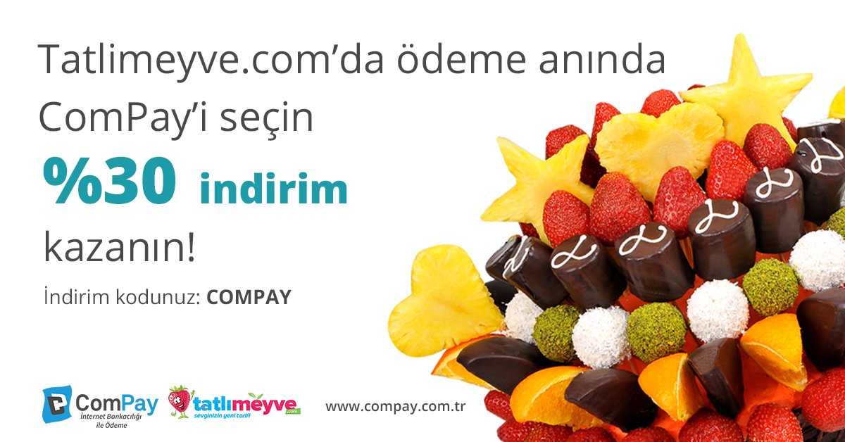 ComPayodeme's tweet photo. Mart ayı boyunca @Tatlimeyvecom'da ComPay ile ödemelerde %30 indirim başladı! İndirim kodunuz: COMPAY #kampanya #indirim #indirimkodu #promo https://t.co/D6JUKunLHm
