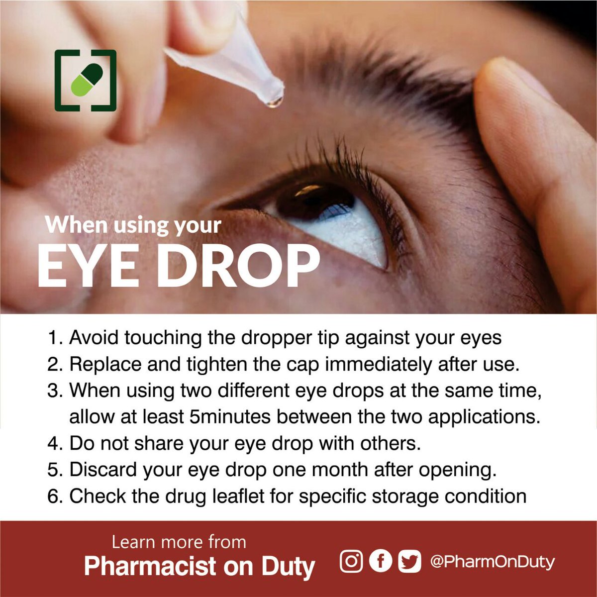 PharmOnDuty's tweet photo. Important precautions you must take when using your eye drop #drugs #eyedrop https://t.co/tPa1OHP7LU
