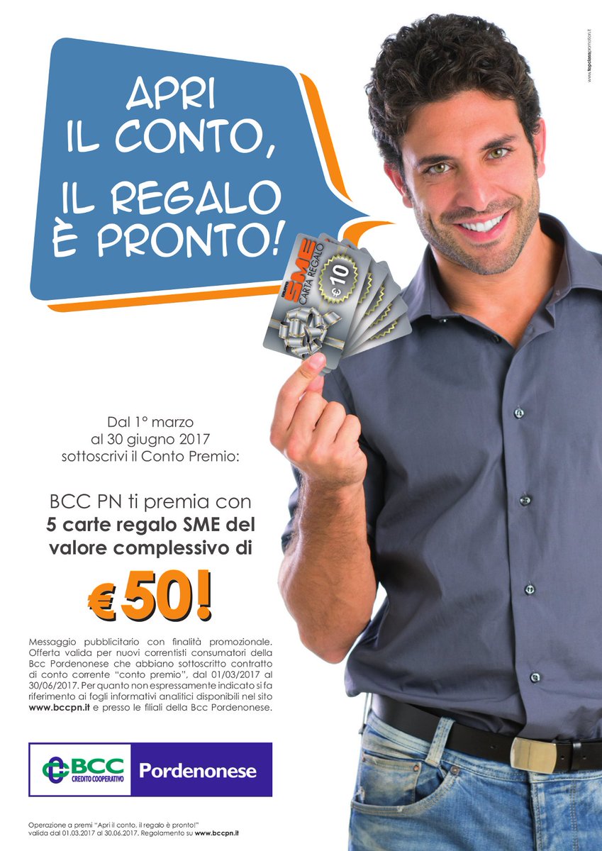 BccPnMonsile's tweet photo. Sei un privato e non sei ancora un cliente #BccPN? 
APRI IL CONTO, IL REGALO È PRONTO!
Ti aspettiamo in filiale!
[https://t.co/cksIEWTdXU] https://t.co/Amd0nSK9a0