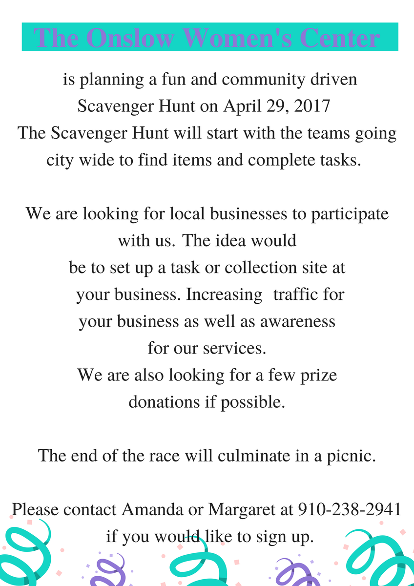 ImpactingChange's tweet image. With #Sexual Assault Awareness Month coming up in April we are looking to create a fun Scavenger Hunt event to engage the community. #onslow