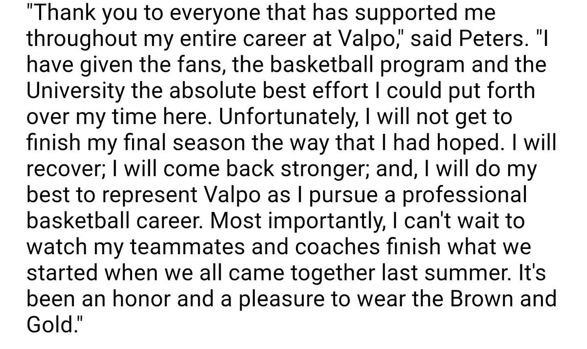 ValpoBasketball's tweet photo. Thoughts from Alec Peters in today's statement:
#GoValpo #HLMBB https://t.co/XLGuOtpl4Q