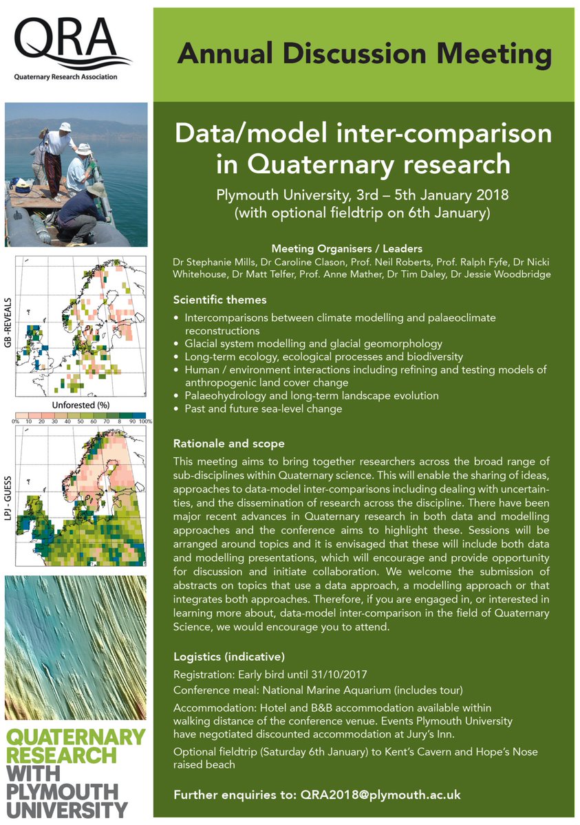 QRA2018's tweet photo. First tweet of the QRA 2018 ADM! Come join us on 3rd-5th January @PlymGeog to discuss "Data/model inter-comparison in Quaternary research" https://t.co/ZAPY8WCOeA