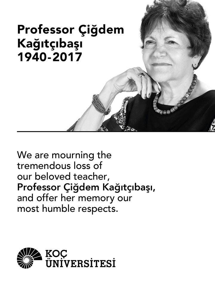 We are mourning the tremendous loss of our beloved teacher, Professor Çiğdem Kağıtçıbaşı, and offer her memory our most humble respects.