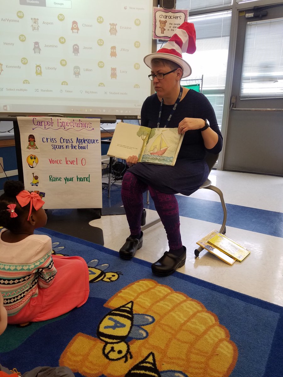 MsMcIntyreSL's tweet photo. What a way to kick off Dr. Seuss's birthday! Thank you Ms. Hunter for being our special guest reader! @syracuselatin @khunte15 https://t.co/AfCpRGq1X7