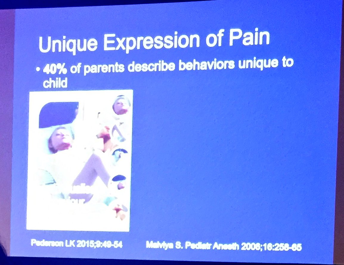 DeepaKattail's tweet image. Per Dr.Voepel-Lewis:40% of parents describe pain behaviors unique to their child,we could be missing signs of pain #SPPM2017 #PedsPain