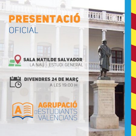 AgrupacioEV's tweet photo. Ja tenim data i lloc per a la nostra presentació! 24 de març a les 19:00 en la Nau, no falteu! Més informació ací: https://t.co/mJ6jmVXAwp https://t.co/OQ5OWwh0t6