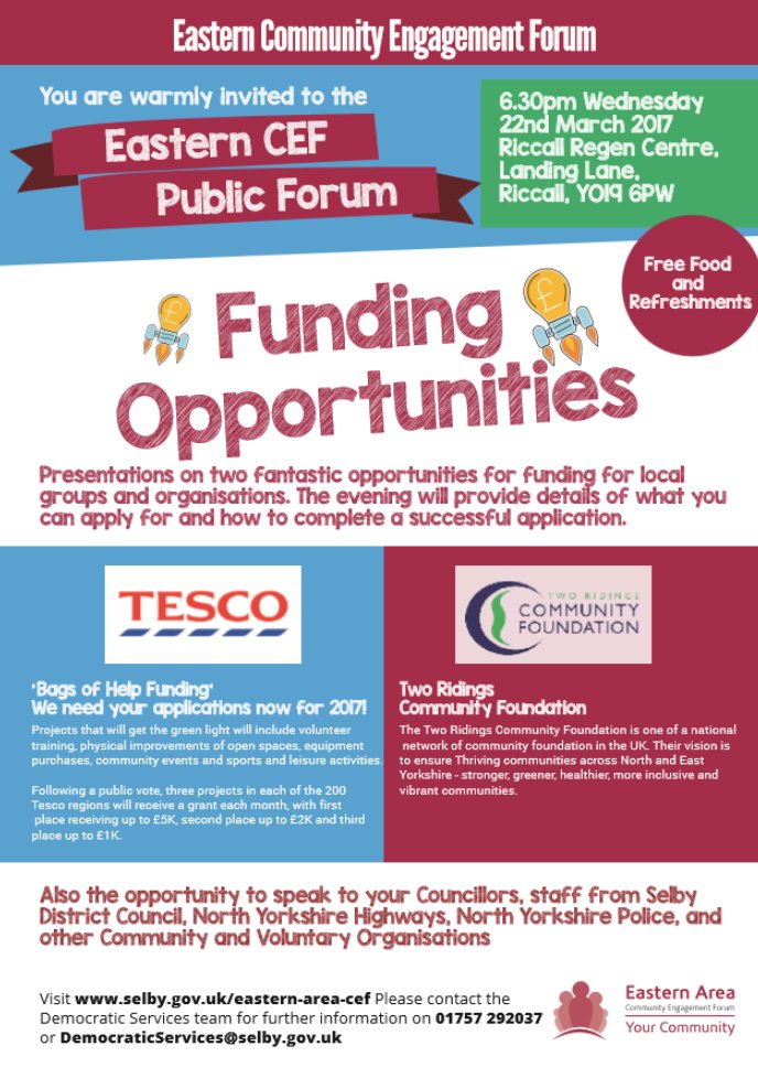 Come along to this! #funding #Selby #selbydistrict #easterncef <a href="/SelbyDC/">Selby DC</a>