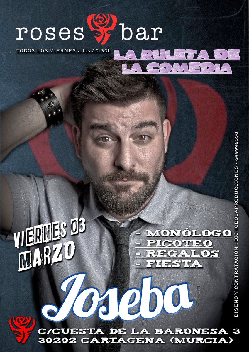 Mañana no olvidéis que tenéis una cita en <a href="/gruporoses/">Roses Bar</a> de #cartagena con el humor de @JosebaComico en #Laruletadelacomemdia