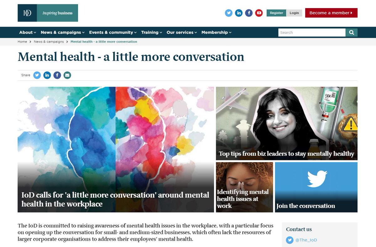 The_IoD's tweet photo. Enabling #business to tackle the taboo, IoD's #MentalHealth hub is now LIVE &amp; packed with workplace resources https://t.co/QMUpjZAvHw #IoDMH https://t.co/sud4ekCGy4