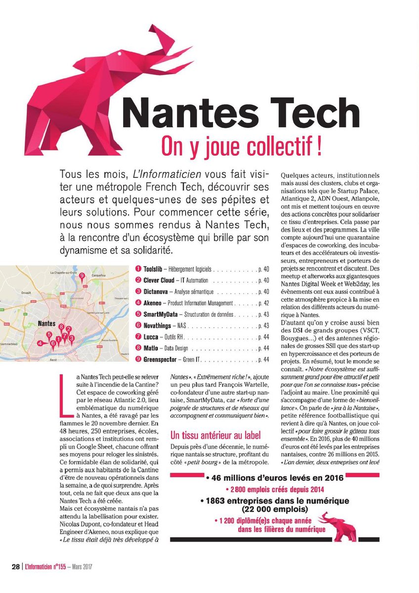 AlexandreDEREY's tweet photo. @NantesTech présenté ds le dernier mag L'informaticien :6 pages! #Nantes au top de la #tech ! #Innovation #startups #entrepreneurs #Business https://t.co/gxFYZ9pjs3