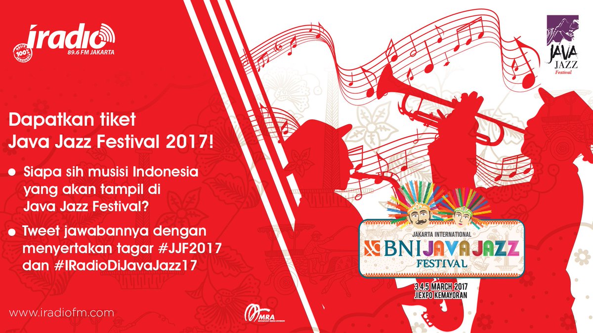 iSwaraJKT's tweet photo. Dapetin tiket nonton Java Jazz GRATIS dengan cara kasih tahu kita musisi Indonesia yang akan tampil di Java Jazz? #JJF17 #IRadioDiJavaJazz17 https://t.co/jsFr7sffQR