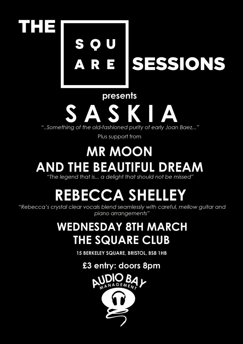 AudioBayUK's tweet photo. We're hyped for this month's Folk review #SquareSessions with Saskia, Mr Moon & Rebecca Shelley, @SquareClifton next Wed! #music #bristol https://t.co/I2v5VTkgmr