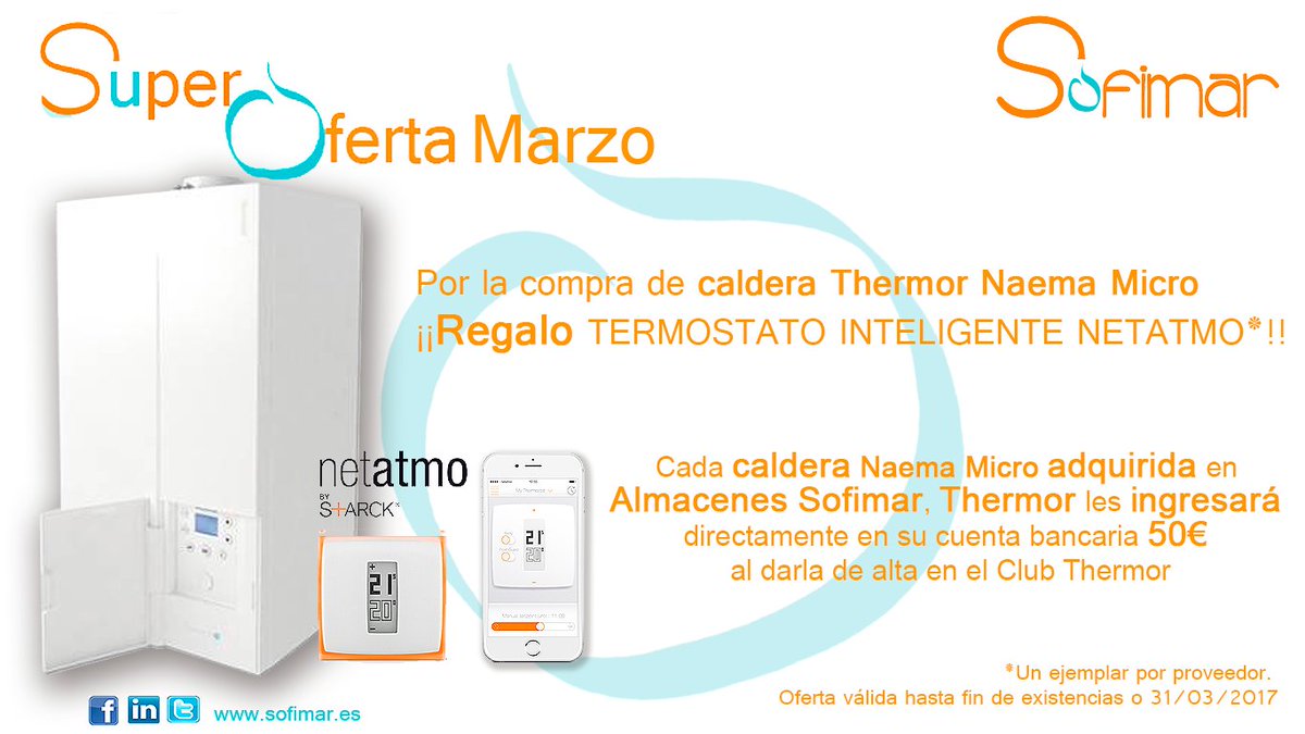 Sofimar888's tweet photo. @Sofimar888 lanza una #superoferta este mes de #marzo. Compra tu #caldera    THERMOR NAEMA te regalamos #termostato https://t.co/pNLJirwd3u