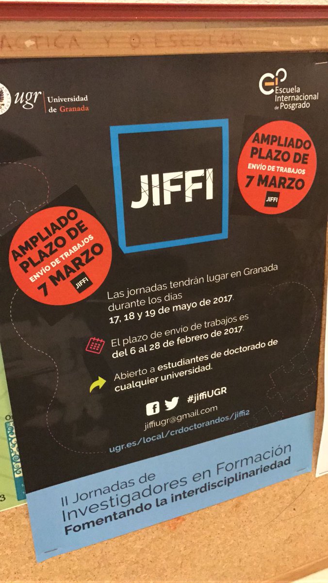 JiFFi_UGR's tweet photo. Ya están puestas las pegatinas de la ampliación del plazo de envío de trabajos👉Hasta el 7 DE MARZO 😀👏 https://t.co/uAa31fFwHf