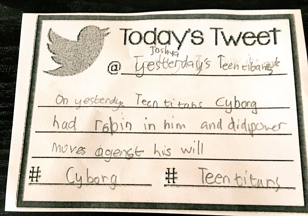 Grade4E's tweet photo. 2 March 2017 - Joshua #todaystweet #weloveschool #grade4e #teentitans #cyborg https://t.co/oQcBE2ZoOH