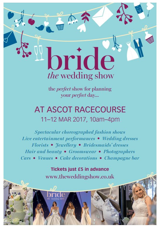 Ascot's tweet image. 👰The Wedding Show at @Ascot
🗓 11-12 March 2017
⏰ 10am-4pm
📍 The Pavilion
🎟 £5 each or £15 for a group of 4 theweddingshow.co.uk/buy-tickets