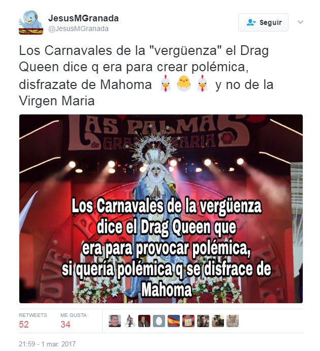 Los Carnavales de la "vergüenza": el Drag Queen dice que era para crear polémica, disfrázate de Mahoma, gallina, y no de la Virgen Maria
