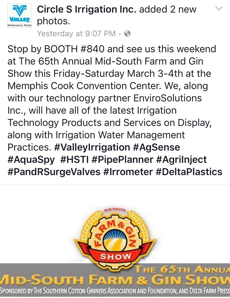 Stop by and see us at the Farm and Gin Show this Friday and Saturday @ Cook Convention Center in Memphis TN. BOOTH #840