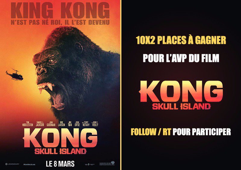 creapills's tweet photo. #CONCOURS : 10x2 places à gagner pour l'avant-première de #KongSkullIsland à Paris le 6 mars ! #Follow &amp; #RT pour participer https://t.co/3FkzIqQgm2