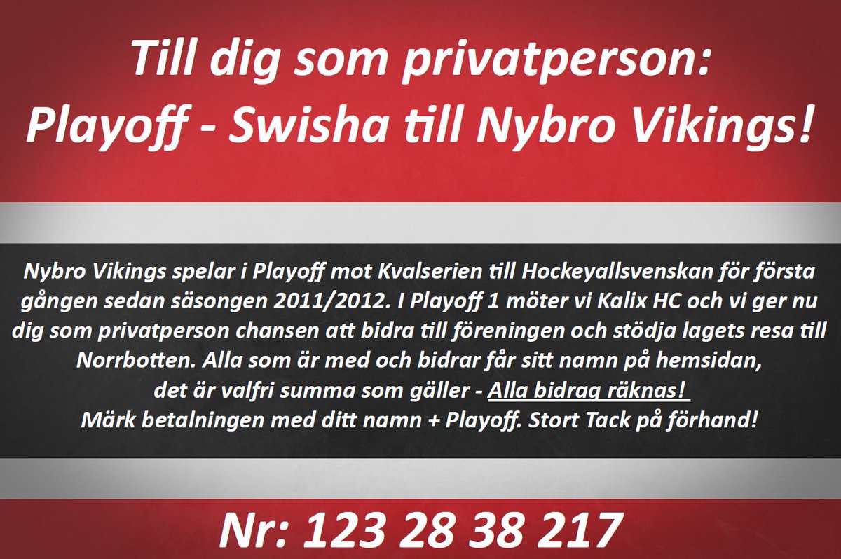 Nu presenterar Nybro Vikings att du som privatperson kan bidra till föreningen genom att "Playoff - Swisha"!