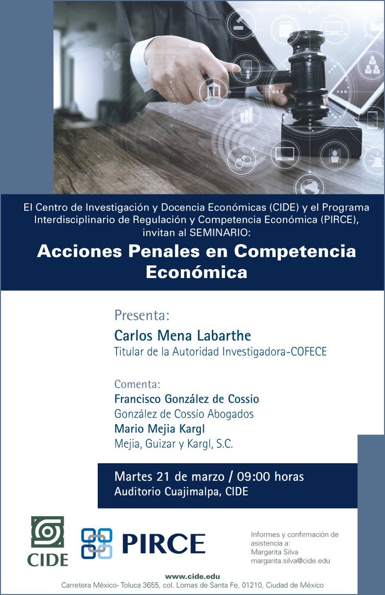 <a href="/Carlosmena/">Carlos Mena L.</a>: Acciones Penales en Competencia Económica. Comentan <a href="/FGonzalezCossio/">Francisco G Cossio</a> y Mario Megia. <a href="/PirceCide/">PirceCide</a> <a href="/cofecemx/">Cofece</a> <a href="/IFT_MX/">IFT</a>