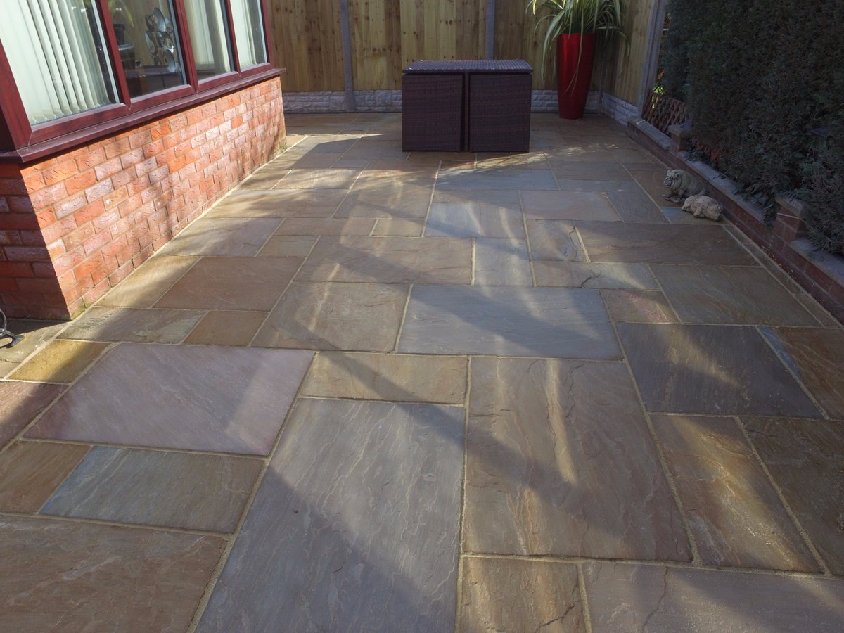 Colourful Camel Sandstone on full show using the Westcrete Drone! <a href="/Castacrete/">Castacrete Limited</a> #pavingtheway #NaturalStone #Patios #landscapephotography