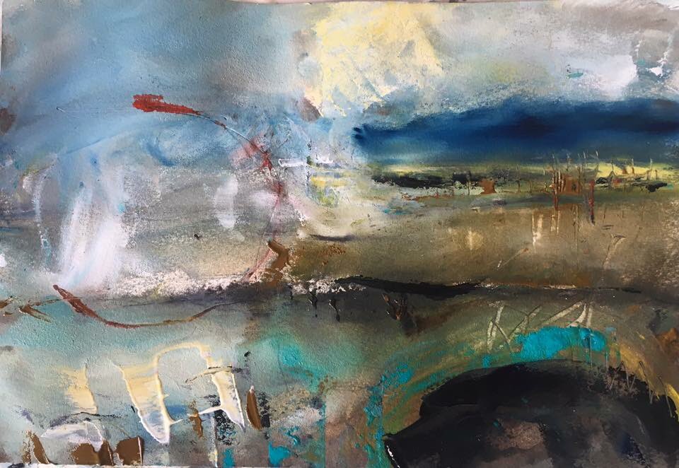 marks_lucy's tweet photo. Watercolour - twilight down by the Thames in Putney last night. #lucymarksart #putney https://t.co/784dDyhP4j