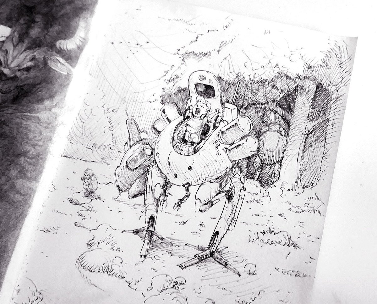 ItsHerrJakob's tweet photo. My contribution for #marchofrobots I won't be able to do one #illustration every day but it's something #moleskin #marchofrobots2017 https://t.co/VpDVeOQ6Tp