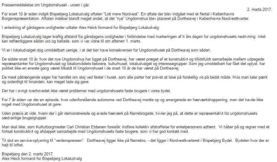 Jens_Anton's tweet image. Ifølge PM fra Bispebjerg Lokaludvalg har politiet ikke en eneste gang i 10 år måtte rykke ud til Ungdomshuset på Dortheavej #dkpol #dkkrim