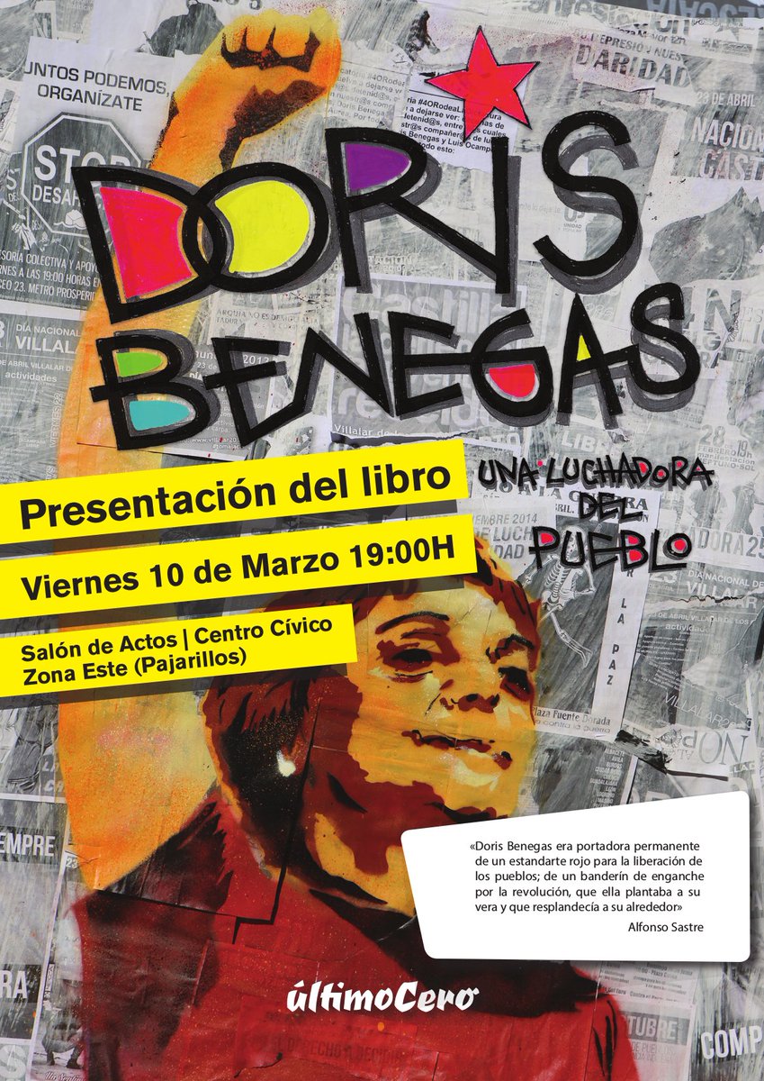 IzcaNacional's tweet photo. Presentación en Valladolid del libro: "Doris Benegas, #UnaLuchadoraDelPueblo."
Iniciamos las presentaciones el #10Marzo a 19h en Pajarillos https://t.co/hgBXF7wndP
