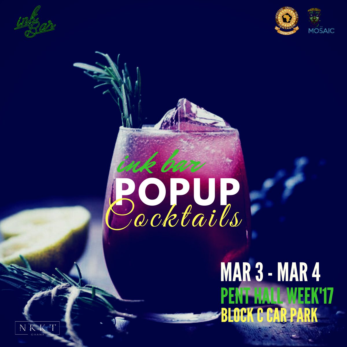 InkBarGH's tweet photo. We're at Pent Hall Week Tomorrow &amp; Saturday.
We have Cocktails &amp; A Body Art Section, You should come through 
#InkBarPopUp #TheMosaic https://t.co/hzOr6087vY