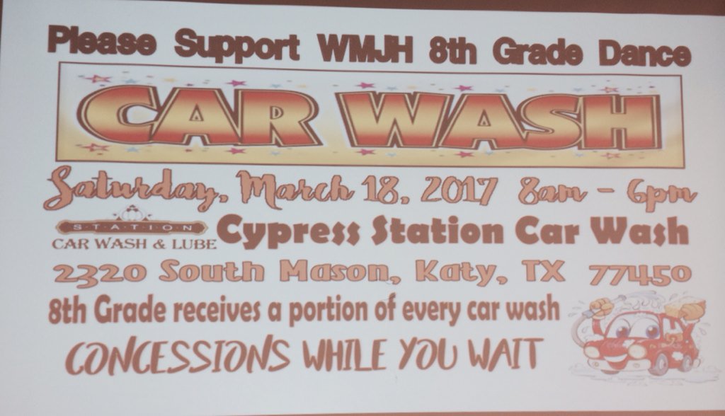 WMJHJaguars's tweet photo. Mark your calendar:  Car Wash at Cypress Station on March 18th.   Thanks for supporting our @WMJHJaguars. #WMJHpride https://t.co/f1t7cea09j